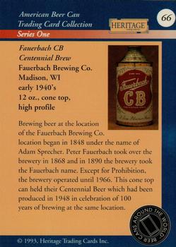 1993 Heritage Beer Cans Around The World #66 Fauerbach CB Centennial Brew Back