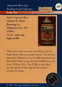 1993 Heritage Beer Cans Around The World #69 Kaier's Special Beer Back