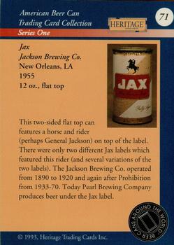 1993 Heritage Beer Cans Around The World #71 Jax Back