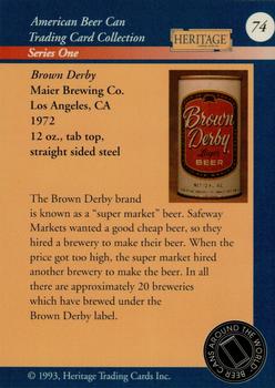 1993 Heritage Beer Cans Around The World #74 Brown Derby Back