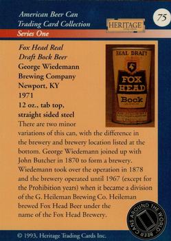 1993 Heritage Beer Cans Around The World #75 Fox Head Real Draft Bock Beer Back