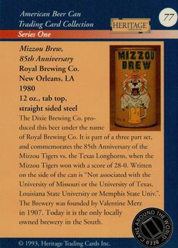 1993 Heritage Beer Cans Around The World #77 Mizzou Brew, 85th Anniversary Back
