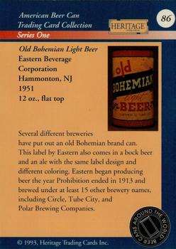 1993 Heritage Beer Cans Around The World #86 Old Bohemian Light Beer Back