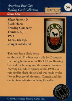 1993 Heritage Beer Cans Around The World #98 Black Horse Ale Back