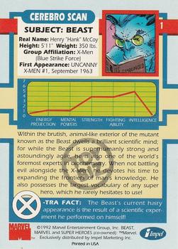1992 Impel The Uncanny X-Men - Toy Biz #1 Beast Back
