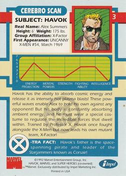 1992 Impel The Uncanny X-Men - Toy Biz #3 Havok Back