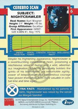 1992 Impel The Uncanny X-Men - Toy Biz #6 Nightcrawler Back