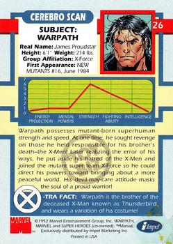 1992 Impel The Uncanny X-Men - Toy Biz #26 Warpath Back