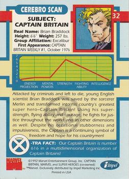 1992 Impel The Uncanny X-Men - Toy Biz #32 Captain Britain Back