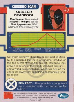 1992 Impel The Uncanny X-Men - Toy Biz #43 Deadpool Back