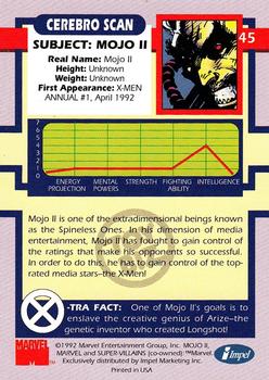 1992 Impel The Uncanny X-Men - Toy Biz #45 Mojo II Back