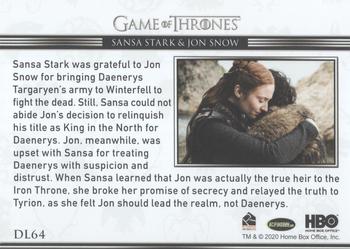 2020 Rittenhouse Game of Thrones Season 8 - Relationships #DL64 Sansa Stark / Jon Snow Back