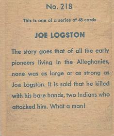 1933 Anonymous Western (R128-2) #218 Joe Logston Back