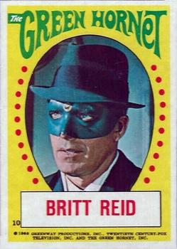 1966 Topps The Green Hornet Stickers #10 Britt Reid (yellow; green letters; Hornet in oval) Front