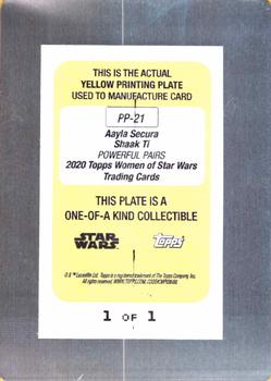 2020 Topps Women of Star Wars - Powerful Pairs Printing Plates Yellow #PP-21 Aayla Secura / Shaak Ti Back