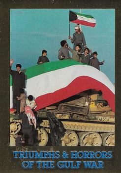 1991 Triumphs & Horrors of the Gulf War - Gold Foil Edition #34 Cheering Kuwaiti Children on Destroyed Tank Front