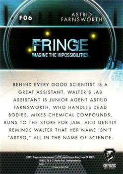 2012 Cryptozoic Fringe Seasons 1 & 2 - Our Universe #F06 Astrid Farnsworth Back