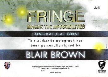 2012 Cryptozoic Fringe Seasons 1 & 2 - Autographs #A4 Blair Brown Back