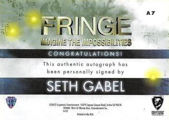 2012 Cryptozoic Fringe Seasons 1 & 2 - Autographs #A7 Seth Gabel Back