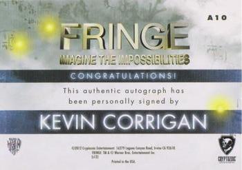2012 Cryptozoic Fringe Seasons 1 & 2 - Autographs #A10 Kevin Corrigan Back