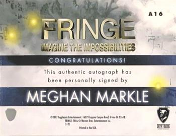 2012 Cryptozoic Fringe Seasons 1 & 2 - Autographs #A16 Meghan Markle Back