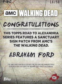 2018 Topps The Walking Dead Road to Alexandria - Manufactured Location Patches Midnight Blue #P-MC Abraham Back