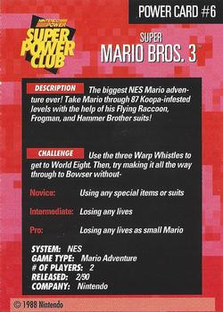 1992-95 Nintendo Power Super Power Club #6 Super Mario Bros. 3 Back