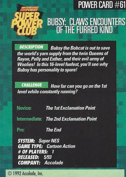 1992-95 Nintendo Power Super Power Club #61 Bubsy: Claws Encounters of the Furred Kind Back