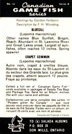 1961 Salada Canadian Game Fish (FC42-1) #16 Bluegill Back
