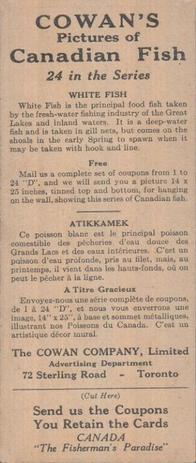 1920 Cowan's Canadian Fish (V10) #3D White Fish Back
