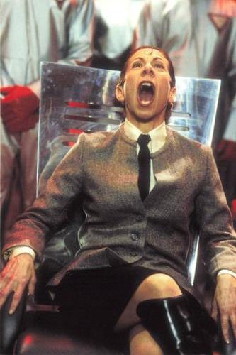 1998-99 Panini Austin Powers Photocards #35 Frau screams in metal chair Front