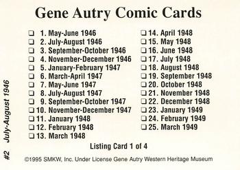 1995 SMKW Gene Autry Comic Cards #2 July-August 1946 Back