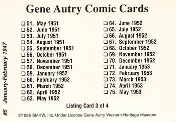 1995 SMKW Gene Autry Comic Cards #5 January-February 1947 Back