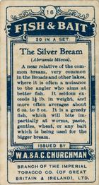 1914 Churchman's Fish & Bait (C11) #16 Silver Bream Back