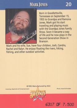 1992 NAC/Hit Cards International Branson On Stage - Gold Signature #20 Mark Jones Back