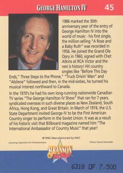 1992 NAC/Hit Cards International Branson On Stage - Gold Signature #45 George Hamilton IV Back