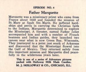 1930-39 M.J. Holloway & Co. Adventure Pictures (R2) #4 Father Marquette Back