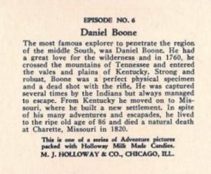 1930-39 M.J. Holloway & Co. Adventure Pictures (R2) #6 Daniel Boone Back