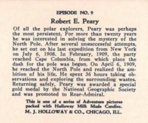 1930-39 M.J. Holloway & Co. Adventure Pictures (R2) #9 Robert E. Peary Back
