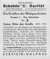 1934 Eckstein-Halpaus Die Grossen der Weltgeschichte (The Greats of World History) #2 Kaiser Otto der Grosse Back