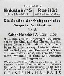 1934 Eckstein-Halpaus Die Grossen der Weltgeschichte (The Greats of World History) #3 Kaiser Heinrich IV Back