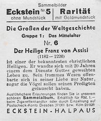 1934 Eckstein-Halpaus Die Grossen der Weltgeschichte (The Greats of World History) #6 Der Heilige Franz von Assisi Back