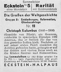 1934 Eckstein-Halpaus Die Grossen der Weltgeschichte (The Greats of World History) #11 Christoph Kolumbus Back