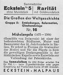 1934 Eckstein-Halpaus Die Grossen der Weltgeschichte (The Greats of World History) #16 Michelangelo Back