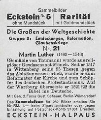 1934 Eckstein-Halpaus Die Grossen der Weltgeschichte (The Greats of World History) #21 Martin Luther Back