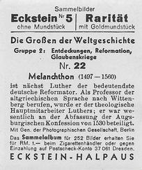1934 Eckstein-Halpaus Die Grossen der Weltgeschichte (The Greats of World History) #22 Philipp Melanchthon Back