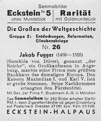 1934 Eckstein-Halpaus Die Grossen der Weltgeschichte (The Greats of World History) #26 Jakob Fugger Back