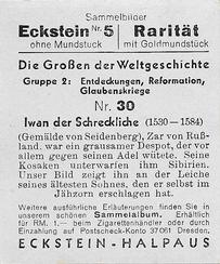 1934 Eckstein-Halpaus Die Grossen der Weltgeschichte (The Greats of World History) #30 Iwan der Schreckliche Back