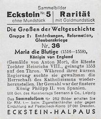 1934 Eckstein-Halpaus Die Grossen der Weltgeschichte (The Greats of World History) #36 Maria die Blutige Back
