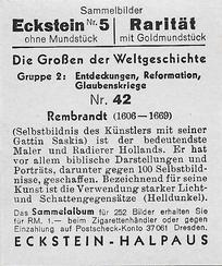 1934 Eckstein-Halpaus Die Grossen der Weltgeschichte (The Greats of World History) #42 Rembrandt Back